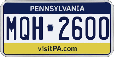 PA license plate MQH2600