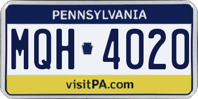 PA license plate MQH4020