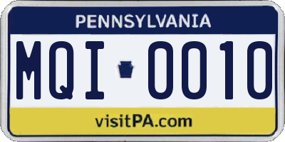 PA license plate MQI0010