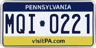 PA license plate MQI0221