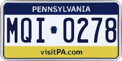 PA license plate MQI0278