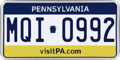 PA license plate MQI0992