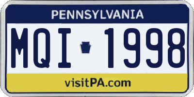 PA license plate MQI1998