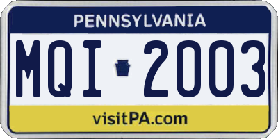 PA license plate MQI2003