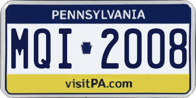 PA license plate MQI2008