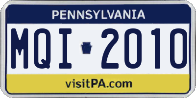 PA license plate MQI2010