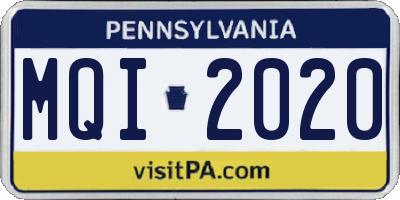 PA license plate MQI2020