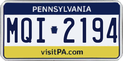 PA license plate MQI2194