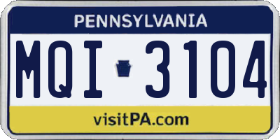 PA license plate MQI3104