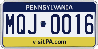 PA license plate MQJ0016