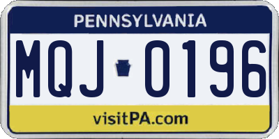 PA license plate MQJ0196
