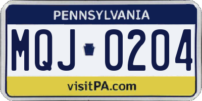 PA license plate MQJ0204