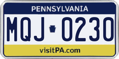 PA license plate MQJ0230