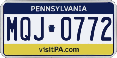 PA license plate MQJ0772