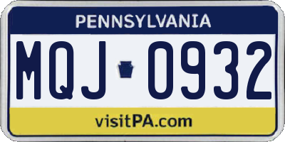 PA license plate MQJ0932