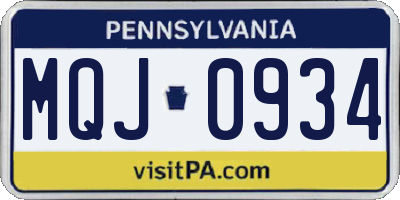 PA license plate MQJ0934