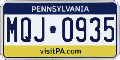 PA license plate MQJ0935