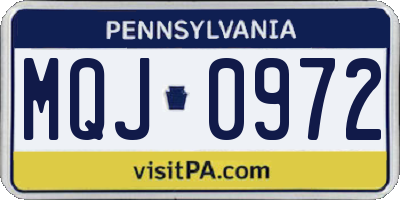 PA license plate MQJ0972
