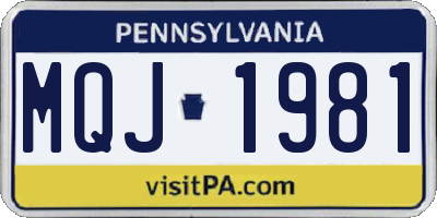 PA license plate MQJ1981
