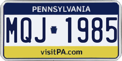 PA license plate MQJ1985