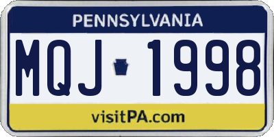 PA license plate MQJ1998