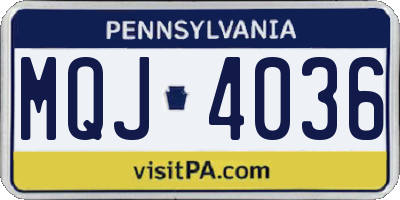 PA license plate MQJ4036