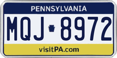 PA license plate MQJ8972