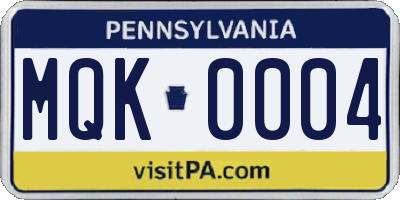 PA license plate MQK0004