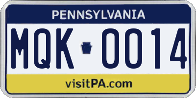 PA license plate MQK0014