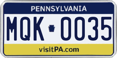 PA license plate MQK0035