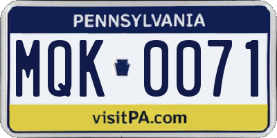 PA license plate MQK0071