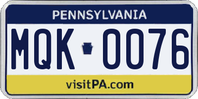 PA license plate MQK0076