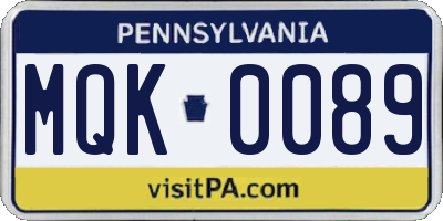 PA license plate MQK0089