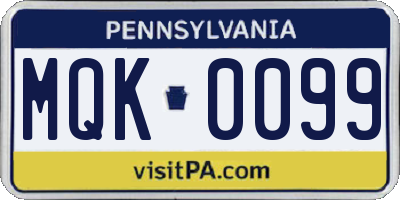 PA license plate MQK0099