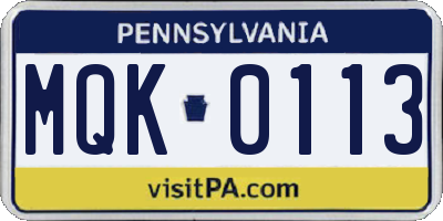 PA license plate MQK0113