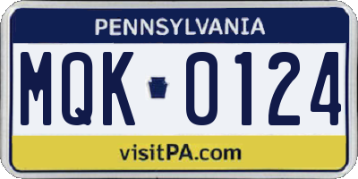 PA license plate MQK0124