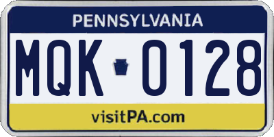 PA license plate MQK0128