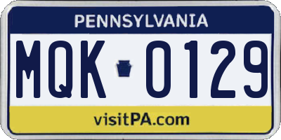 PA license plate MQK0129