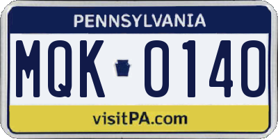 PA license plate MQK0140