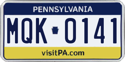 PA license plate MQK0141