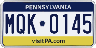 PA license plate MQK0145