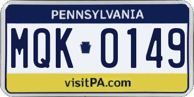 PA license plate MQK0149