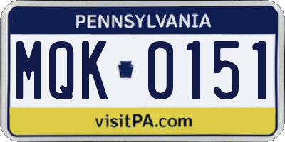 PA license plate MQK0151