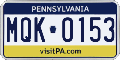 PA license plate MQK0153