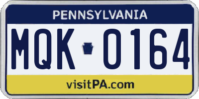 PA license plate MQK0164