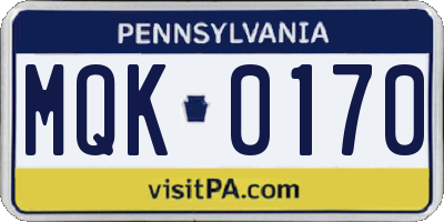 PA license plate MQK0170