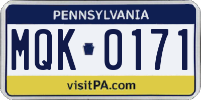 PA license plate MQK0171
