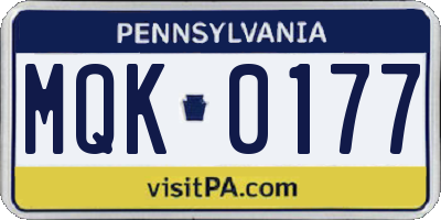 PA license plate MQK0177