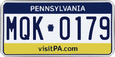 PA license plate MQK0179