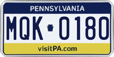 PA license plate MQK0180
